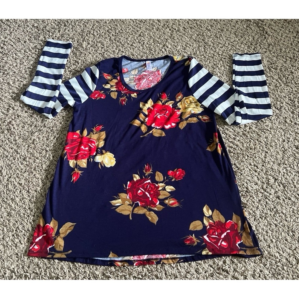 Luloroe Women's High Low Long Sleeve Rose Floral Design Size Medium